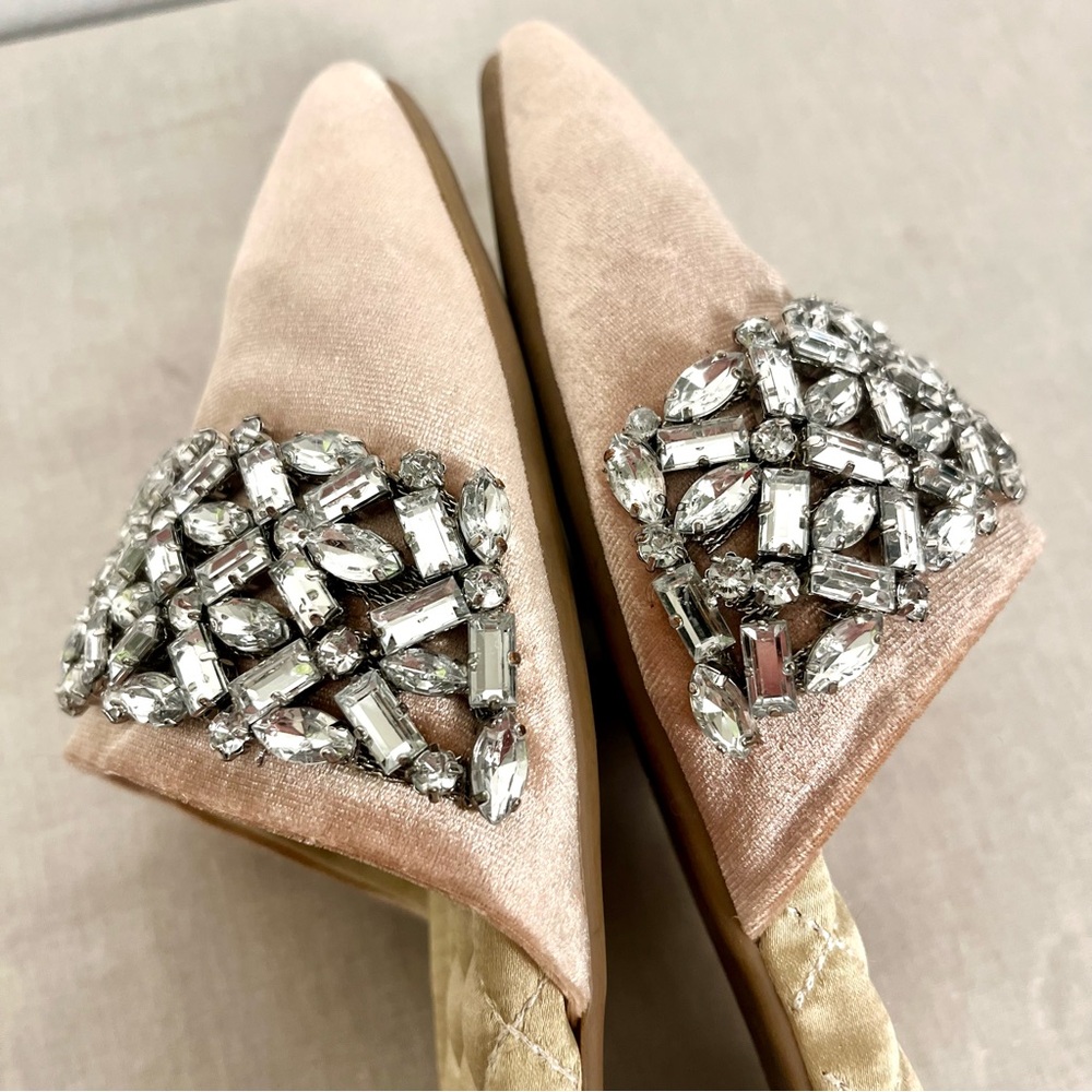 Birdies Size 8 The Songbird Slippers Rose Pink Embellished Crystal Velvet Slides - Picture 8 of 8